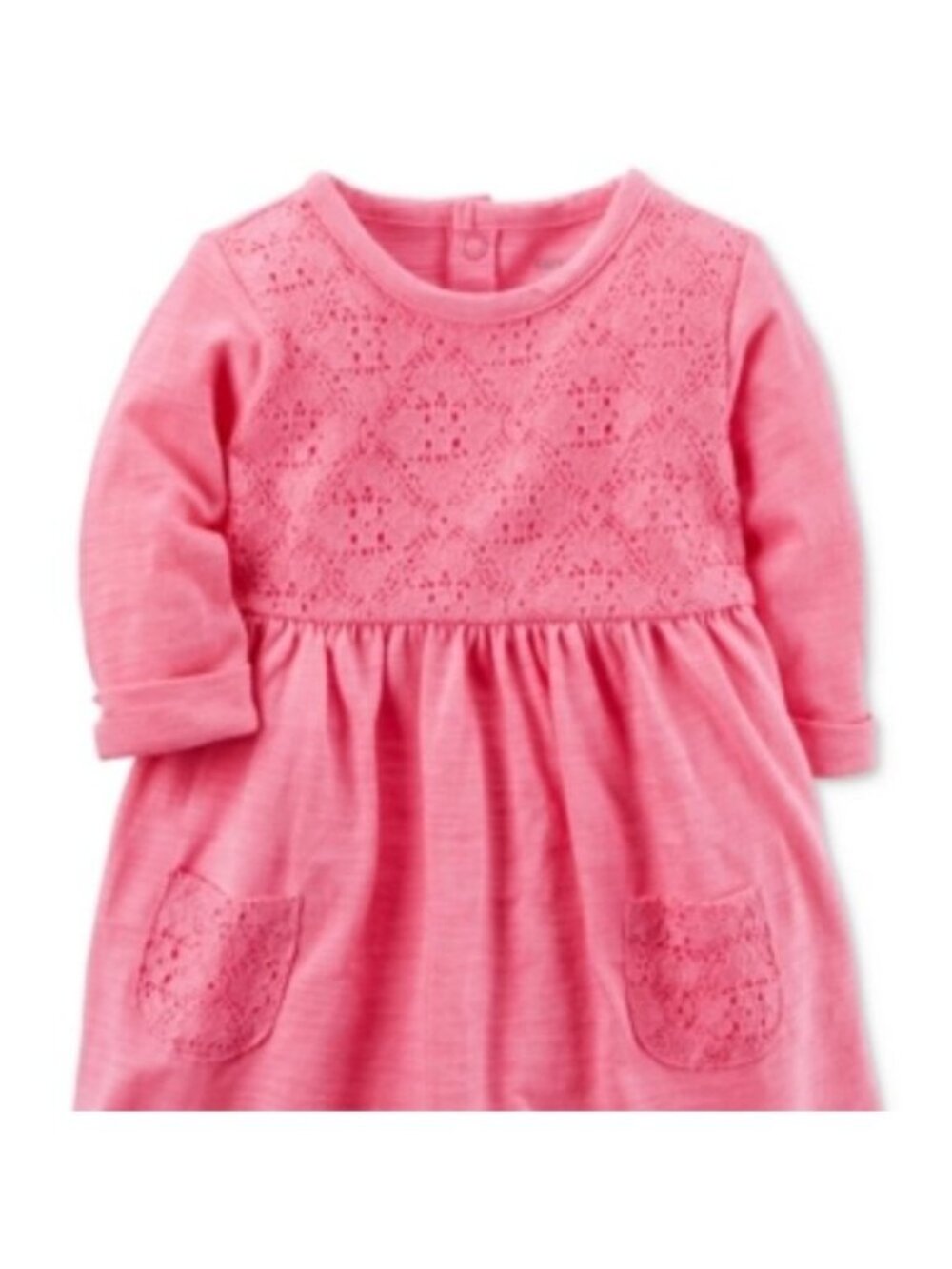 Carter's Long Sleeved Floral-Lace Cotton Dress, Pink Punch, Newborn
